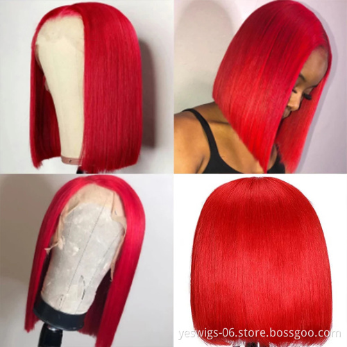 Yeswigs 1B Pink Red Grey 613 Honey Blonde Short Bob Wig Raw Indian Virgin Human Hair Straight Lace Front Wig Bob Human Hair Wigs